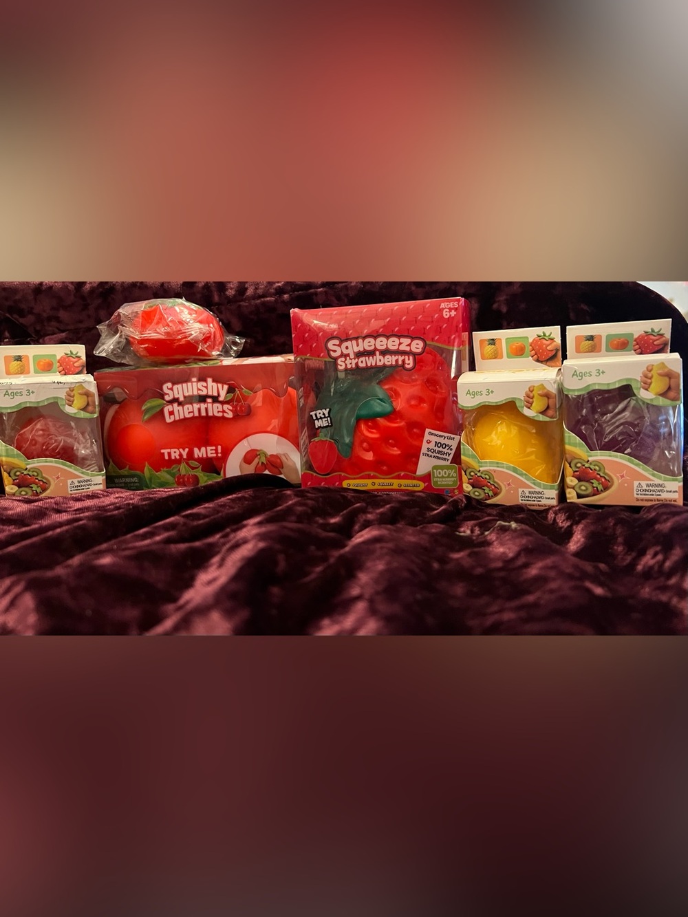 6pc Jumbo Fruit Squishies Lot
Strawberry,Cherries,tomato,grape, strawberry lemon